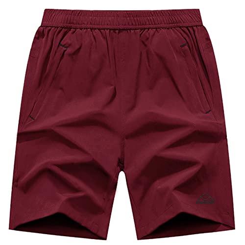 メンズ アウトドアパンツ ハーフパンツ 吸汗速乾ズボン スポーツ ランニング ショートパンツ ファスナーポケット付き(01レッド,2L)