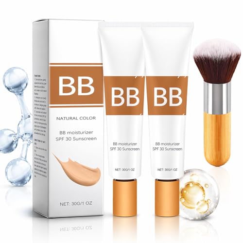 BB Blur Tinted Moisturizer SPF 30 BB Cream Tinted Moisturizer Tinted Care Primer with Brush Instantly Hydrates Full Coverage Creates Matte Effect (Natural 1 floz)