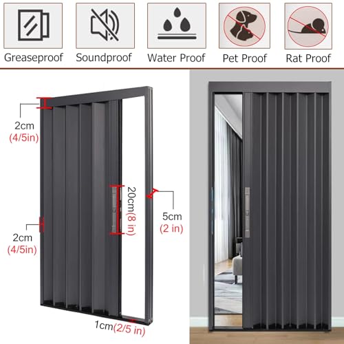 Portes accordéon multi-plis – Porte coulissante pliante pour porte, salle de bain et séparateur de pièce avec cadre gris et panneau en aluminium, disponible en plusieurs tailles