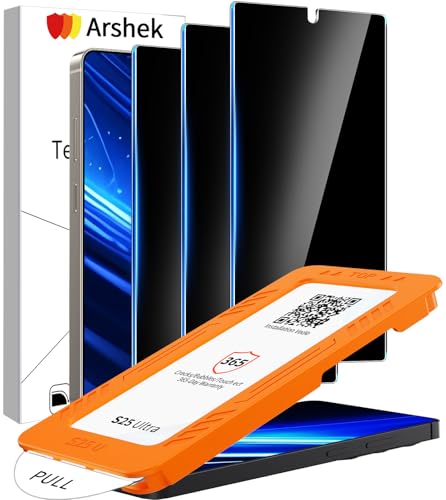 Arshek 3 Pack Privacy Screen Protector for Samsung Galaxy S24 Ultra Tempered Glass 9H+ Hardness 12FT Military Grade Shatterproof Auto Alignment Frame Bubble Free Case Friendly HD Clear 6.8 Inch