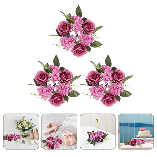 Dechous 3Pcs Artificial Flower Candle Ring Wreath Pillar Candle Holder Tea Light Ring Wreath Napkin Rings Holder For Valentines Aisle Diy Desk Front Door Decor Purple #TOP4