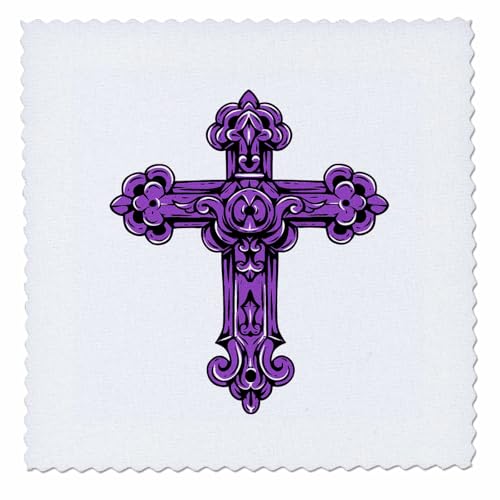 25x25 inch Quilt Square - Purple Decorative Religious Cross Crosses