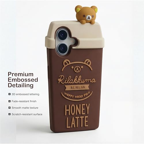 Image of amazon basics Cute 3D Latte Coffee Silicone Phone Case for iPhone 17 | Soft Protective Cartoon Back Cover | iPhone Back Case for iPhone 17