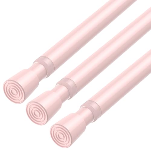 Image of AIZESI Spring Tension Rods Adjustable Tension Curtain Rod Small Tension Rod No Drilling Expandable Spring Loaded Curtain Tension Rod(Pink,26 inch to 39 inch-3Pcs)