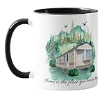 Taza de cerámica para camping, Caravan Home is The Place You Love to Stay, Holiday, color negro, 11 onzas