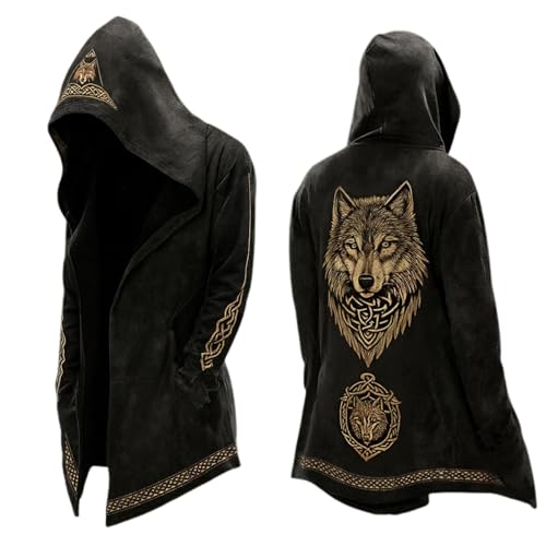 Cárdigan con capucha medieval para hombre abrigo largo de moda casual