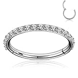 OUFER Titanium Nose Rings Hoop Solid G23 Cartilage Tragus Daith Rook Helix Rings 20G Titanium Nose Lip Septum Piercing Jewelry Hinged Segment Hoop With Clear CZ Paved