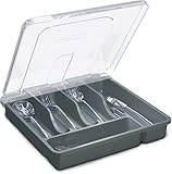 YICOCHI Soporte para utensilios para encimera con tapa, bandeja de cubiertos de plástico para cajón (gris garca)