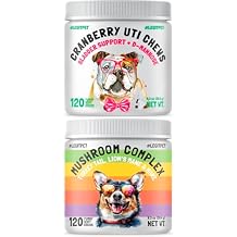 Cranberry UTI Chews for Dogs Bladder Suppot + D-Mannose Supports Kidney Urinary Tract 120 Chews and Mushroom Complex Treats for Dogs with Reishi Shiitake and Turkey Tail Mushrooms 120 Chews
