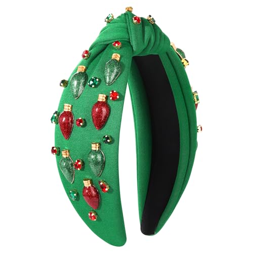 JERTOCLE Christmas Headband Xmas Headband for Women Christmas Light Bulb Crystal Green Knotted Hairband Holiday Party Headwear Hair Accessories Gift (Light Bulb2)