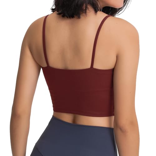 Image of Women's Strappy Stretch Sports Bra Longline Yoga Tank Top Fitness Bra Workout Camisole Crop Tops for Teen Girl