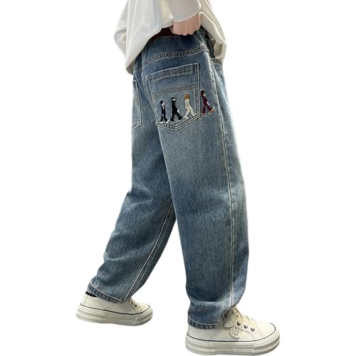 Tween Boys Baggy Jeans Denim Elastic Waist Wide Leg Casual Loose 2025 Fashion Y2K Pants with Pockets for Teen Boys