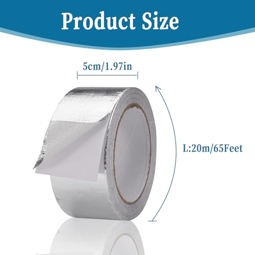 Image of Aluminum Foil Tape for Ductwork, 2 inch x 65 Ft Metal Duct Tape Heavy Duty Waterproof, High Temperature Silver Tape with Adhesive Backing for HVAC Dryer Vents Pipe Sealing Repair