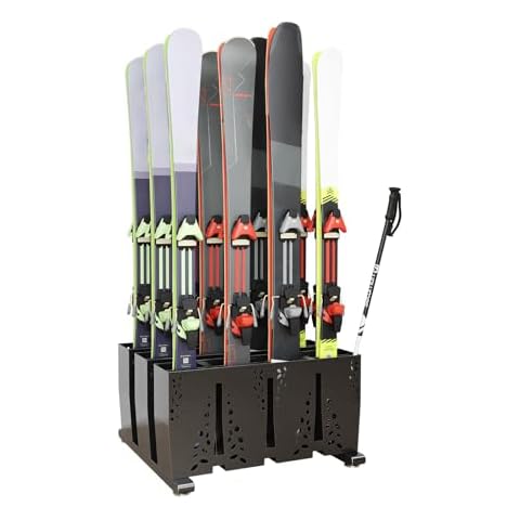 TOCRETOARE Heavy Duty Metal Ski Storage Rack, 12 Pair Freestanding Steel Ski Holder, Floor Stand Ski Organizer Rack, Snowboard Floor Stand Organizer for Garage and Home Cover
