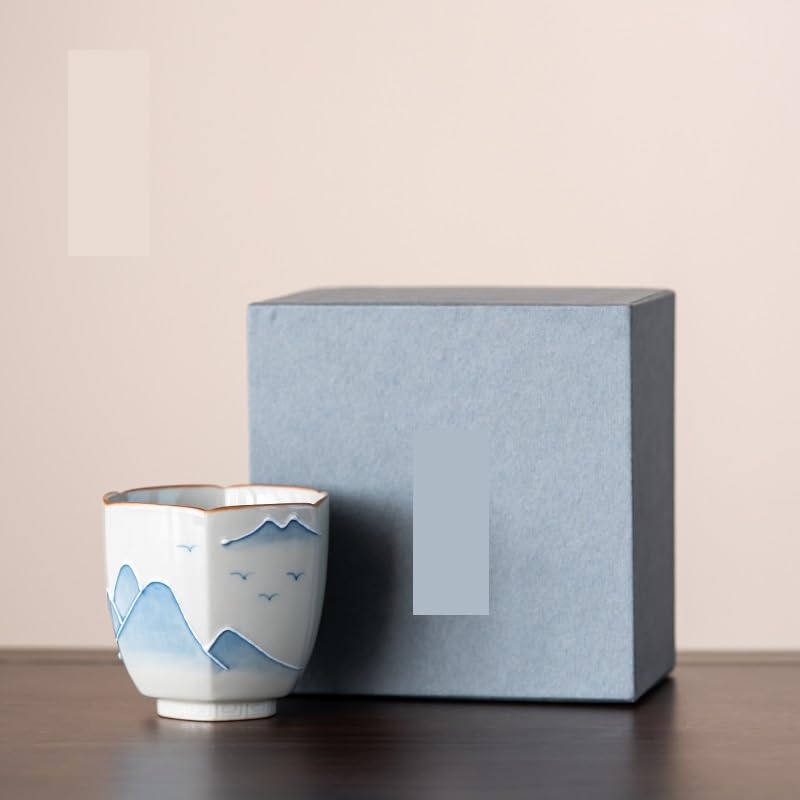 Kaffeetasse für Restaurant, Haupttasse mit handbemalter Landschaft, unter Glasur, Keramik-Teetasse Kung Fu, einfache Tasse für Zuhause, Kaffeetasse für heiße und kalte Getränke (A)