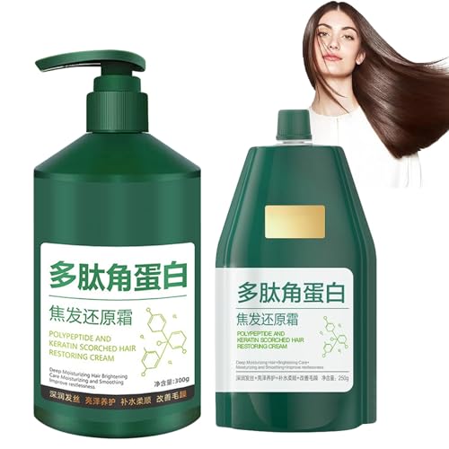 Polypeptide Keratin Hydrating Smoothing Hair Damage Repair Cream, Polypeptide Keratin Hair Treatment, Deep Conditioning Mask, Lasting Shine and Smoothness (250g+300g)
