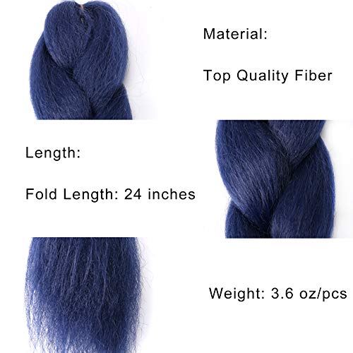 Vokeyla Dark Blue Braiding Hair Jumbo Braid Hair Extensions For Twist Braids 3 Pack Kanekalon Braiding Hair For Box Braids 24Inch High Temperature Synthetic Fiber For Women (Color:ink Blue) #TOP3