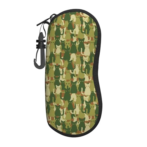 TZTTZT - Funda para anteojos de sol de camuflaje de gato verde, funda de lectura con gancho, funda de neopreno suave y ligera con cierre para mujeres y hombres