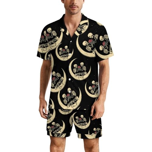 Skull Moon Rose Mens Pajamas Set Short Sleeve Sleepwear Summer Pjs Sets 2 Piece Loungewear Nightwear