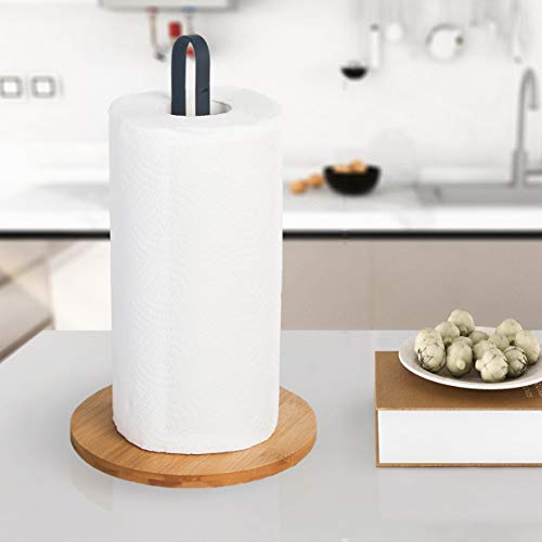 TIEYIPIN Paper Towel Holder, Countertop Roll Stand with Anti-Skid Wooden Bamboo Base for Kitchen, Cabinet, Table - Image 4