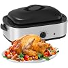 14 Quart Electric Roaster Oven, Turkey Roaster Oven Buffet, Selfbasting Lid, Removable Pan, Full-Range Temperature Control Cool-Touch Handles, Silver Body, Black Lid