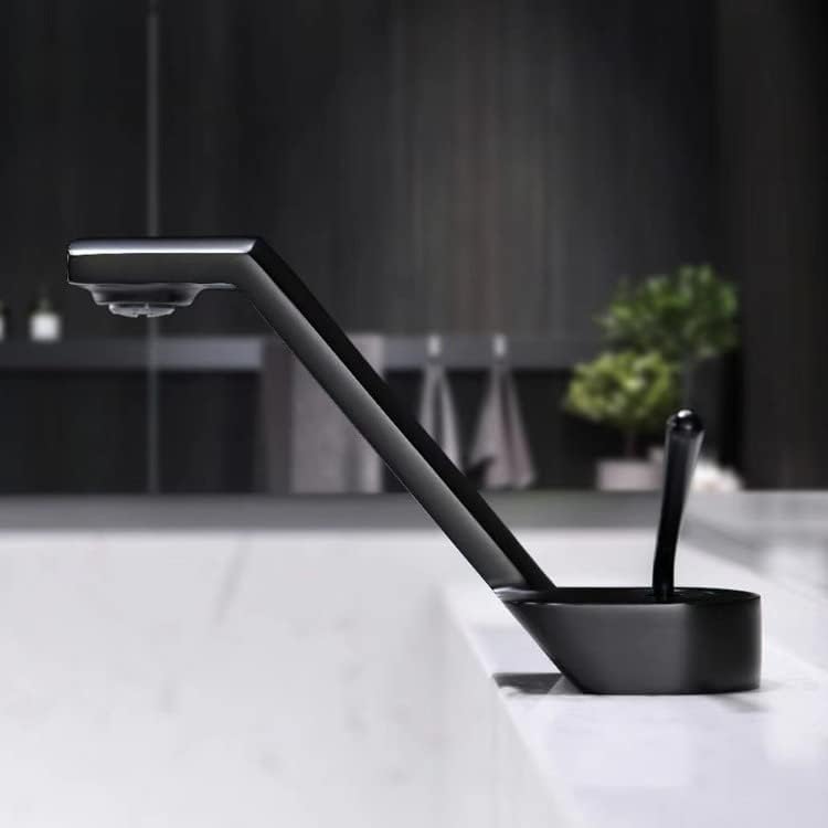 Image of BASSINO Stylish Bathroom Faucet - Waterfall Design, Brass Lever Handle, Black Finish, Copper Material, Single Hole Installation, Deck Mount, 1 Hole, 1 Handle, 1 Piece, Bathroom Use, Transitional Style
