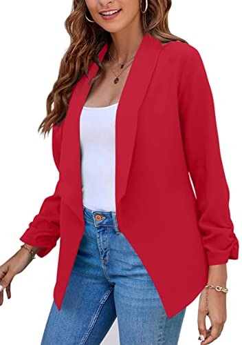 Image of YMING Womens Open Front Work Blazer Business Long Sleeve Jackets Solid Color Office Short Cardigans