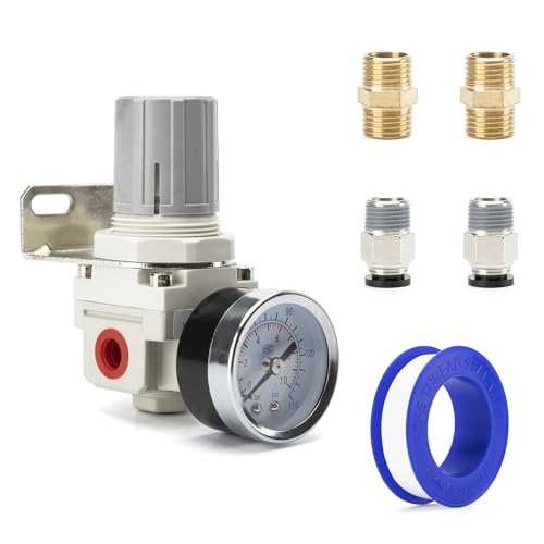 EBEIZZI 1/4 NPT Air Pressure Regulator | Air Regulator for Compressor|Air Compressor Regulator |Air Drying System |150 psi Steel-Protected Gauge