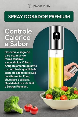 Borrifador Spray De Azeite E Óleo Premium 100ml Bico Antigotejamento | Pulverizador Galheteiro De Vinagre Multiuso Livre De BPA | Dosador Econômico E Saudável Para Air Fryer E Saladas – Cores Variadas