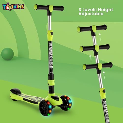 Image of Toyshine 3 Wheel Rooster LED Wheels Runner Scooter with Anti Slip ABS Base Aluminium Structure Height Adjustable Handlebar Max Load 45kg for Kids Boys Girls - Green