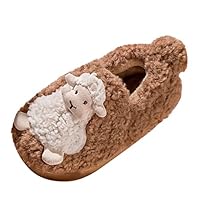 Momolaa Autumn Winter Cute Boys Girls Slippers Flat Bottom Soft Comfortable Warm Cartoon Sheep Shape Slipper Socks for Girls with Grippers Brown-c
