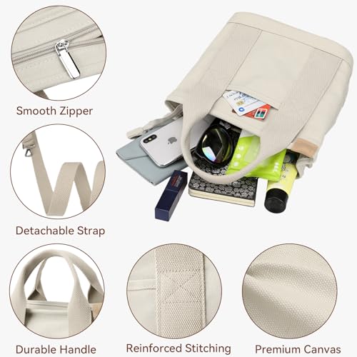 Aboume Canvas Tote Bag For Women Small Tote Bag With Zipper Crossbody Work Tote Shoulder Bag Satchel Handbag With Compartments thumb #3