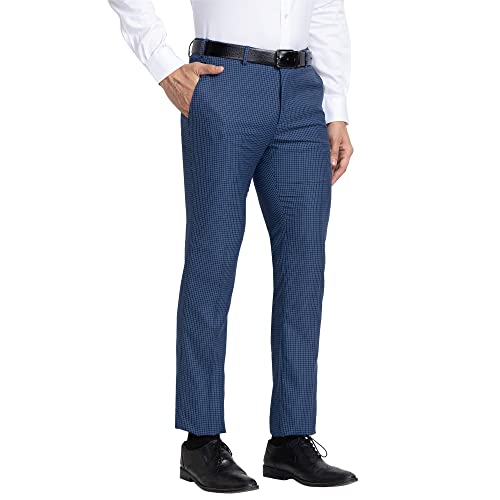 Image of Raymond Men's Polyviscose Blend Checks Pattern Slim Fit Flat Front Formal Trouser