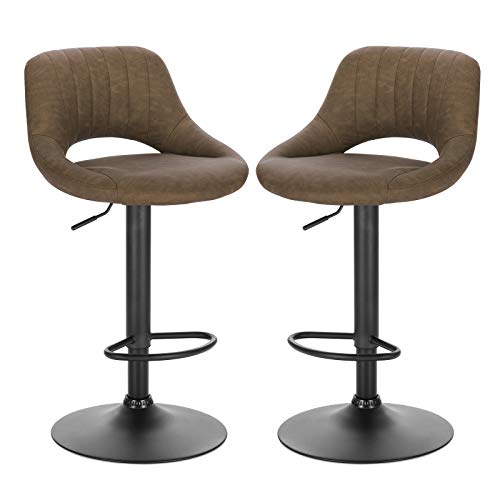 EUGAD Tabouret de Bar Lot de 2 Rotatif à 360 °et réglable en Hauteur,Tabouret de Cuisine Tabouret de bistrot en Similicuir,Brun Foncé 0668BY-2