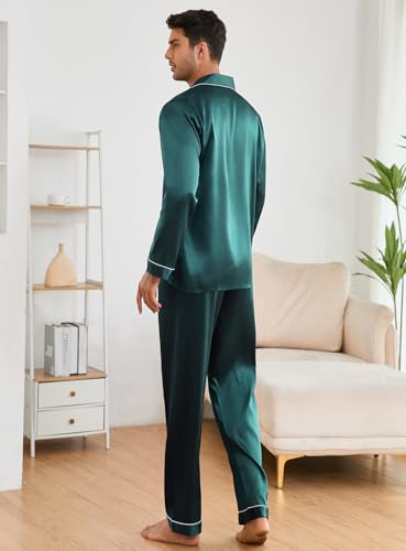 ZUEVI Men's Satin Silky Pajamas set Classic Silk like Sleepwear Set Button-Down Loungwear Two-Piece Pj Sets2