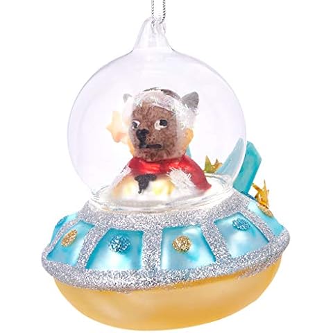 BRUBAKER Perro con Ayudante de Navidad Azul - Bola de Navidad de Vidrio Pintado a Mano Cover