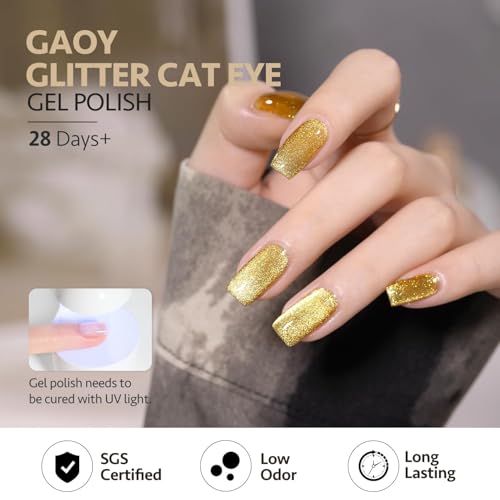 Image of BOLT BEE 9D Galaxy Cat Eye Gel Nail Polish Glitter Magnetic Art Polish for Nail Designs | LED Soak-Off Gel Lacquer Strong & Long-Lasting Nail Art for Home & Salon - (Yellow)
