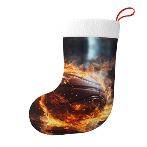 WHJWZY Calcetín de decoración de Navidad para días festivos y fiestas de baloncesto sobre fuego y agua, patrón de salpicaduras de llamas