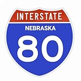 Interstate 80 Road Sign Replica | Personalized Travel Sign Board | Home, Office and Workspace Decor | Blue & Red Background with White Text - NEBRASKA (Adhesive pad Included) - 8.53" x 8.54"
