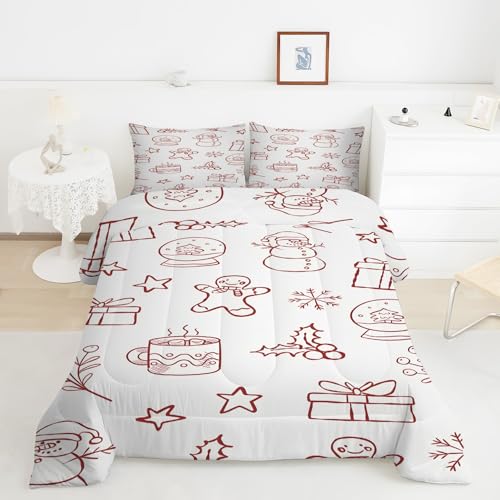 贈り物羽毛布団 3Dジンジャーブレッドマン掛け布団 ド ソフト 冬 キルト オールシーズン被子ソフトふわふわマイクロファイバーウォッャブル 掛け布団暖かい ふわふわ 暖かい羽毛布団軽量 通気 羽根布団190x210cm + 2枚枕カバー・43X63cmY2