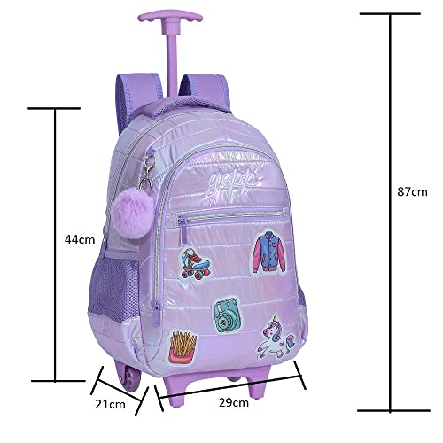 Kit Mochila Meninas Unicórnio Rodinhas Lancheira e Estojo Cor:Lilás