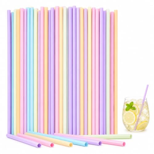 500 Pcs Colorful Pastel Plastic Straws Disposable 8.26 Inch Straight Drinking Straws Bulk Pack for Juice Iced Coffee Cocktails Birthday Baby Shower