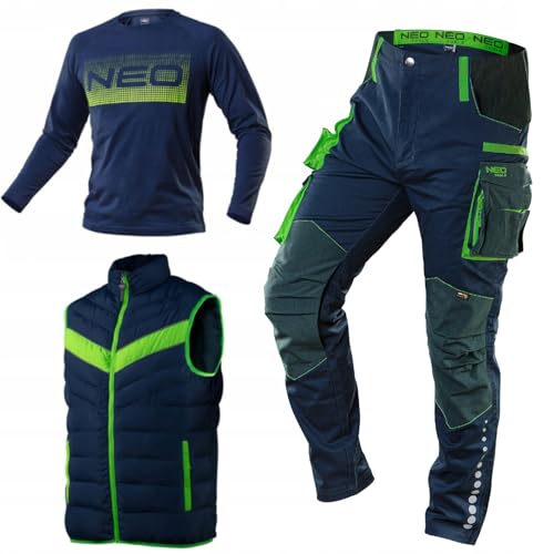 NEO TOOLS Pantalon de travail premium pour hommes ou ensemble avec veste tailles XS-3XL / 3% Élasthanne, design moderne, pantalon - Poches de protection pour les genoux et renforcé avec Cordura, M
