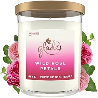 Glade Extra Large Scented Candle, Home Décor Jar Candle Infused with Essential Oils, 85 Hour Burn Time, Wild Rose Petals, 454g, Packaging May Vary