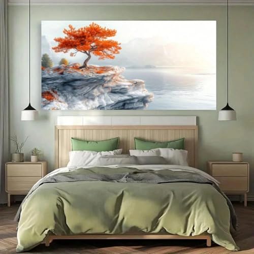 Toile abstraite paysage de montagne orange pour salon contemporain