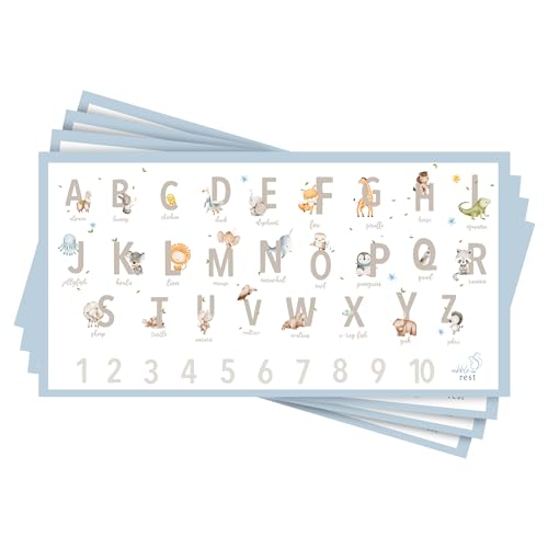 Image of Nibble And Rest Disposable Placemats for Baby 20 Pack Stick-On Ikea Antilop highchair, Alphabet ABC Animal Sticky Place Mats, Kids Table Mat for Restaurants Dining Table Travel Essentials for Toddlers