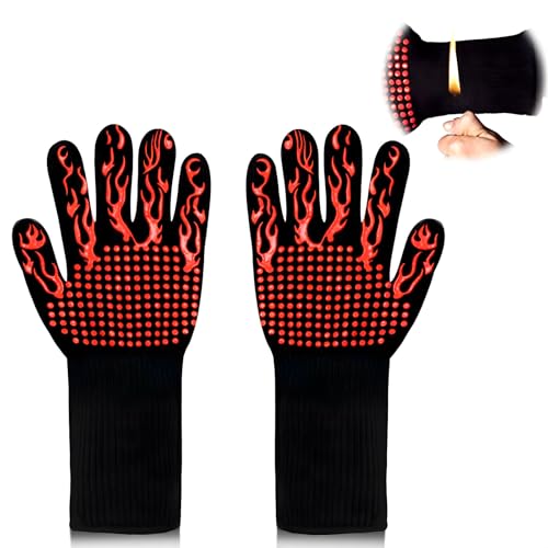Gants de barbecue résistants à la chaleur de 800 °C - Gants ignifuges pour barbecue en plein air - Gants de cuisine résistants à la chaleur - Essentiels de cuisine (feu rouge)