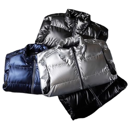 Mens Metallic Puffer Vest Coat, Full Zip Down Jacket Plus Size Winter Padded Shiny Coat Waistcoat3