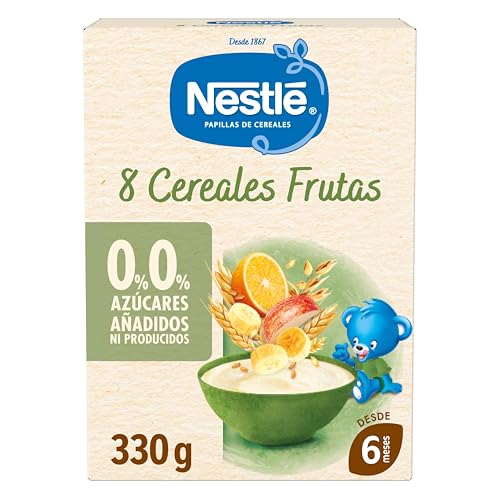 NESTLÉ 0%0% Papilla 8 Cereales con Fruta 330g, sin azúcares añadidos ni producidos, a partir de 6 meses
