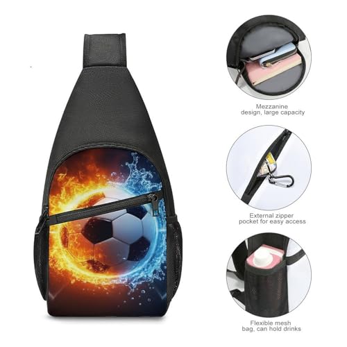 Men Women Sling Shoulder Backpack Foldable Unbalance Shoulder Chest Crossbody Bag - Soccer Football Ice And Fire Anti-Theft Multipurpose Rucksack Bookbag Backpack4